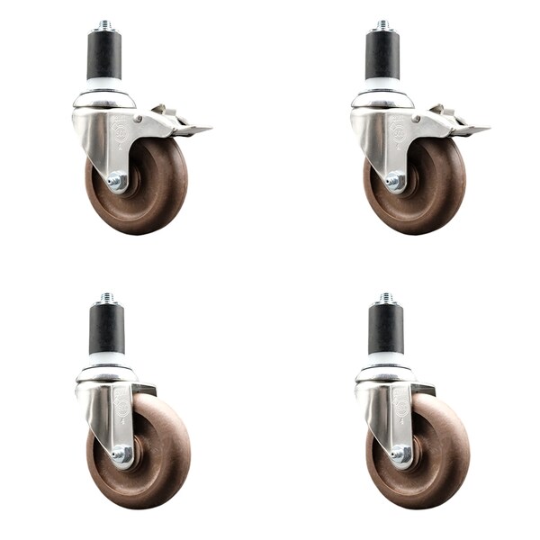 Service Caster 4 Inch 316SS High Temp Glass Filled Nylon 1-1/2 Inch Stem Caster Lck Brake, 2PK SS316TTLEX20S414-GFNSHT-2-S-2-112 - main